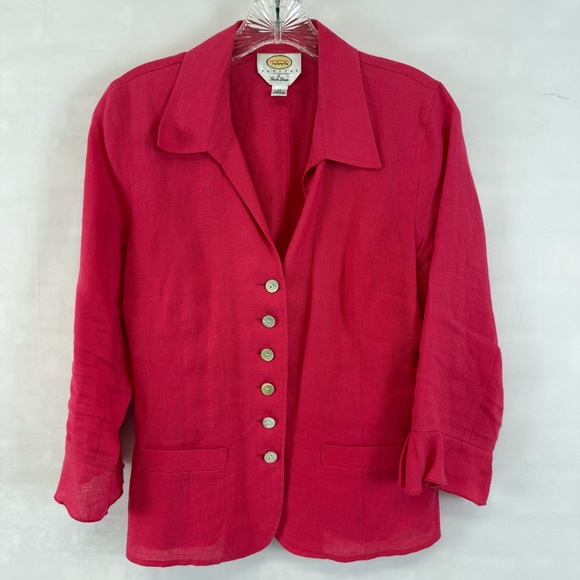 Talbots Irish Linen Blazer Mother of Pearl Buttons Pink Women’s Size 10P - Picture 1 of 7
